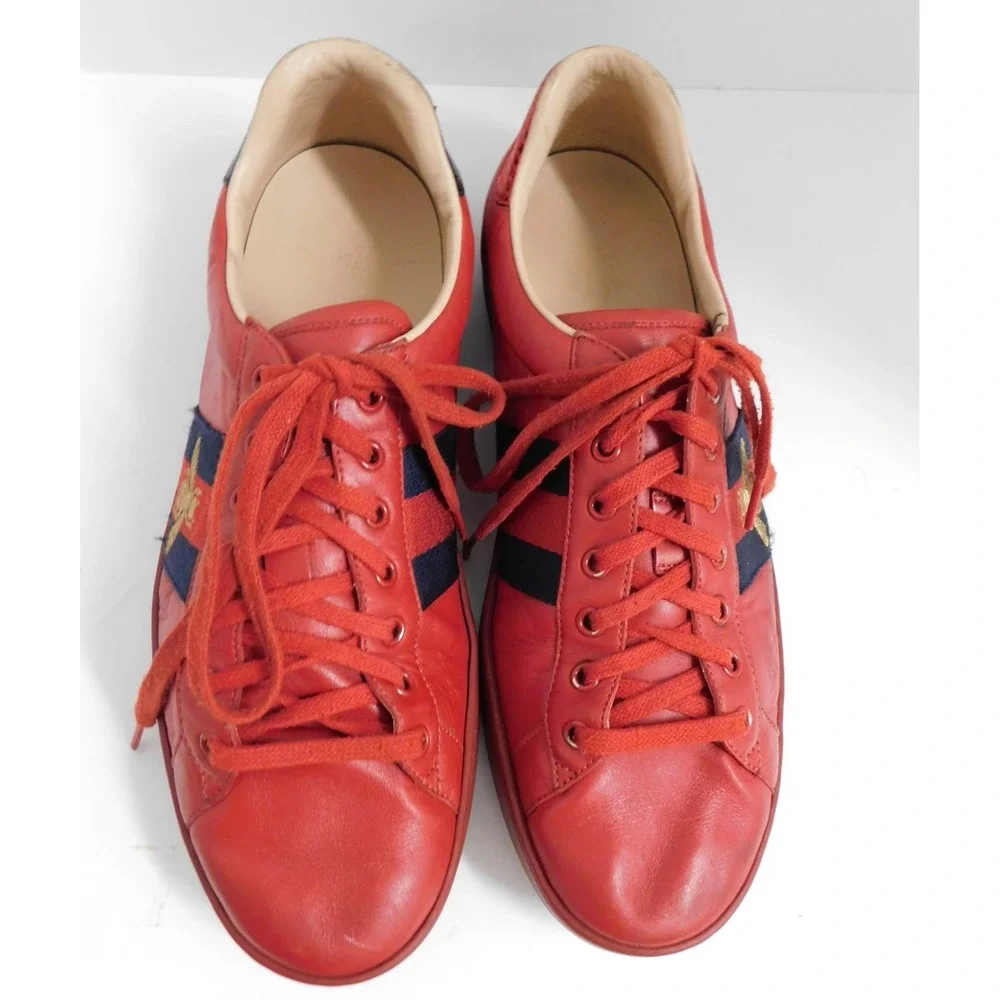 Gucci Ace Embroidered Red‎ Bee Web Mens Red Sneakers Size 10
